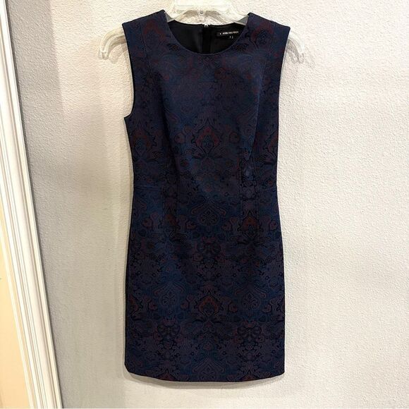 Kobi Halperin | 2 | navy jacquard knee length shirt dress sleeveless dress - Picture 4 of 9
